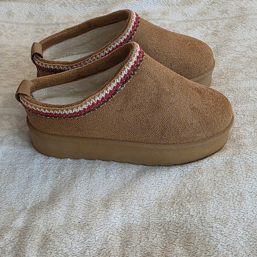 Forever 21 Tan Slip-On Shoes with Red and White Stitching